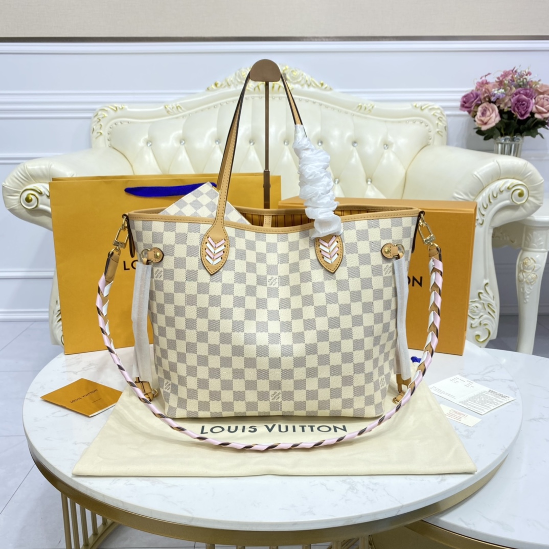 Louis Vuitton NEVERFULL MM Damier Azur Handbag N50047 Pink